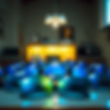 Assorted round frame blue light glasses displayed on a table