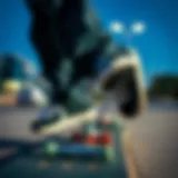 Stylish round frame blue light glasses on a skateboard