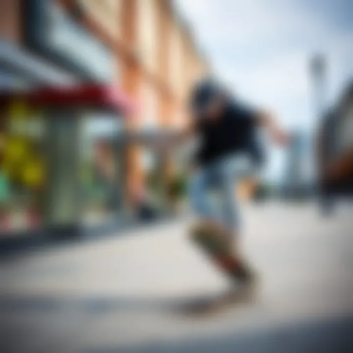 Skate Culture Enlivens the Outlet Skateboarder performing tricks near the shopping area