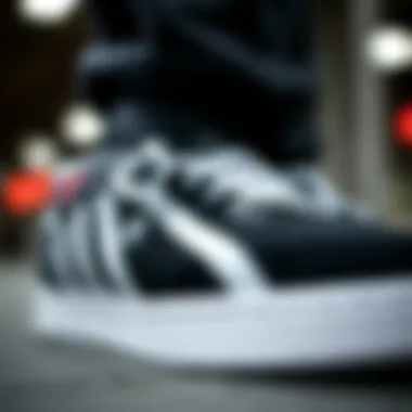 Close-up of Adidas shoes showcasing design details