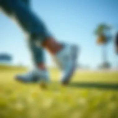 A golfer wearing skate golf shoes on the green, demonstrating their functionality