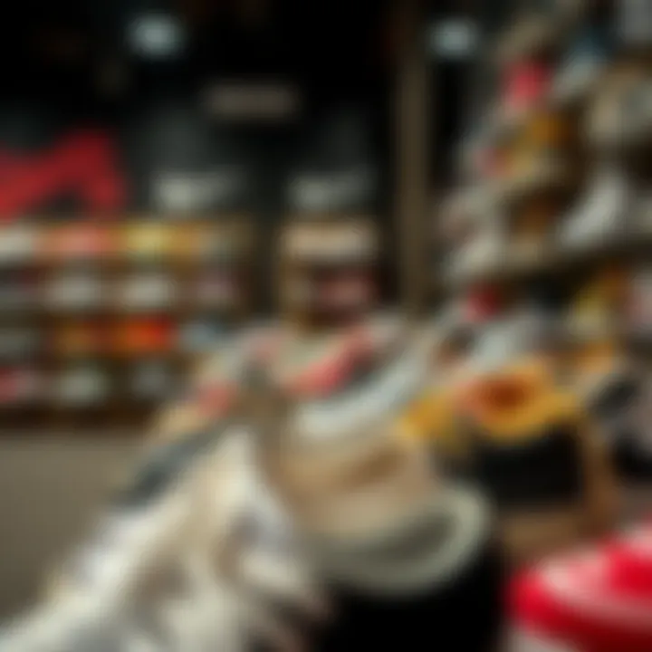 Display of various skate shoe brands in a retail environment