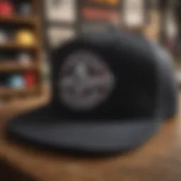 A close-up view of the sketchy tank snapback highlighting its unique design elements