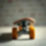 Detailed view of an 8.0 skateboard deck showcasing its curvature and design features