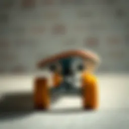 Detailed view of an 8.0 skateboard deck showcasing its curvature and design features