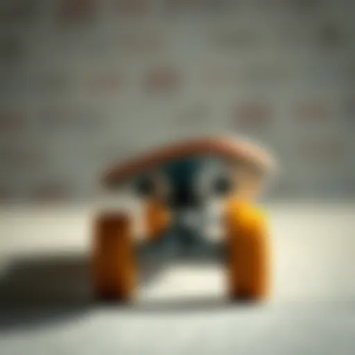 Detailed view of an 8.0 skateboard deck showcasing its curvature and design features