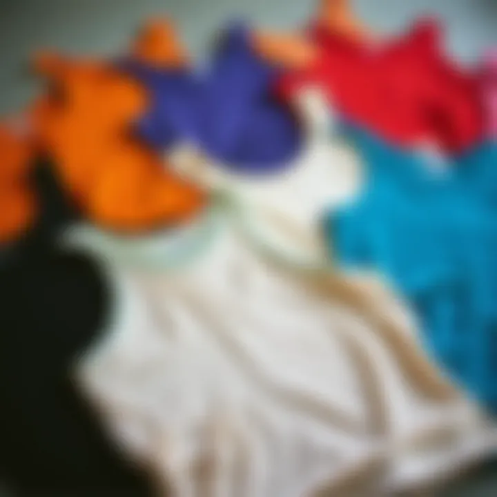 A creative flat lay showcasing various tank tops with side ruching in different colors