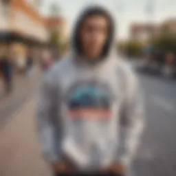 Stylish skateboarder showcasing a matching Champion hoodie.