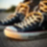 A close-up view of size thirteen Chuck Taylors showcasing their unique design elements