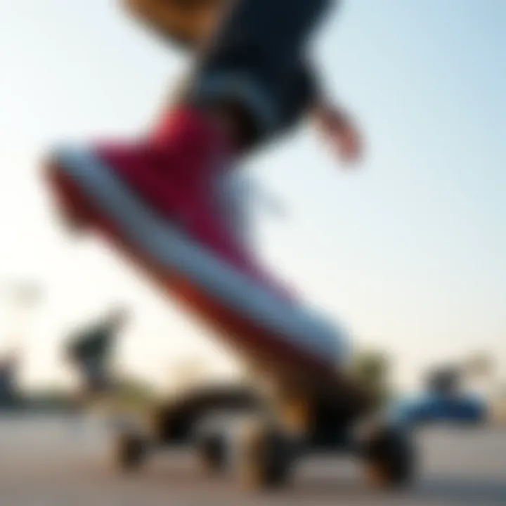 Skateboarder performing a trick while wearing size thirteen Chuck Taylors