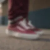 Close-up of maroon Vans showcasing unique design elements