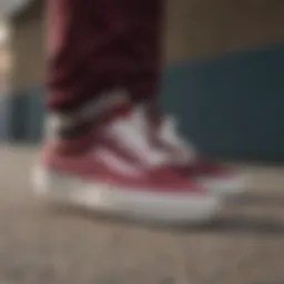 Close-up of maroon Vans showcasing unique design elements