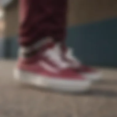 Unique Design Features of Maroon Vans Close-up of maroon Vans showcasing unique design elements