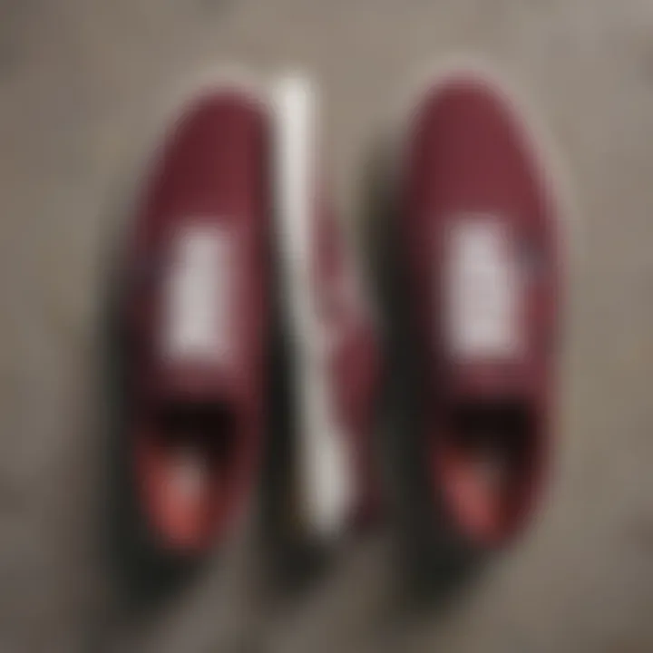 A collection of different styles of maroon Vans