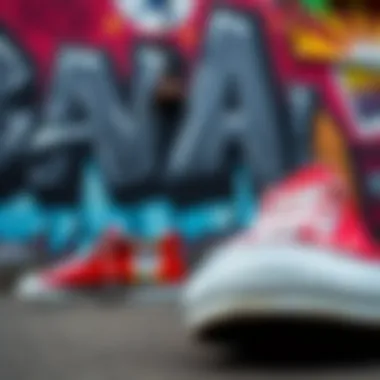 A vibrant street mural with a pair of red Converse in the foreground