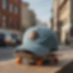 Stylish dad hat on skateboard