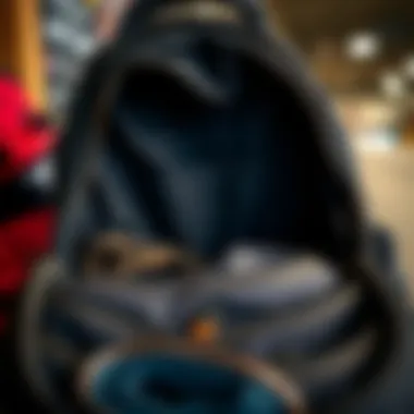 A spacious interior of a skate backpack with organized compartments.