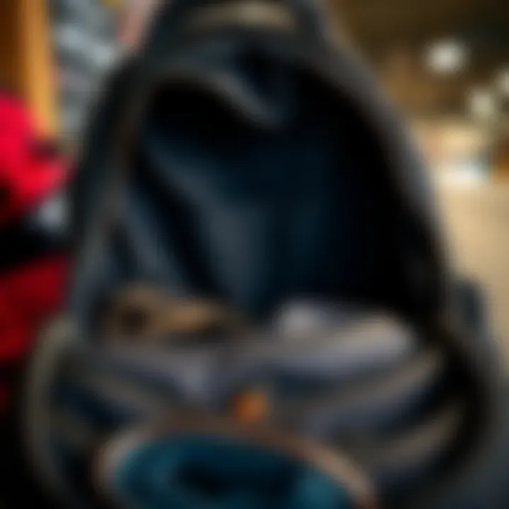 A spacious interior of a skate backpack with organized compartments.