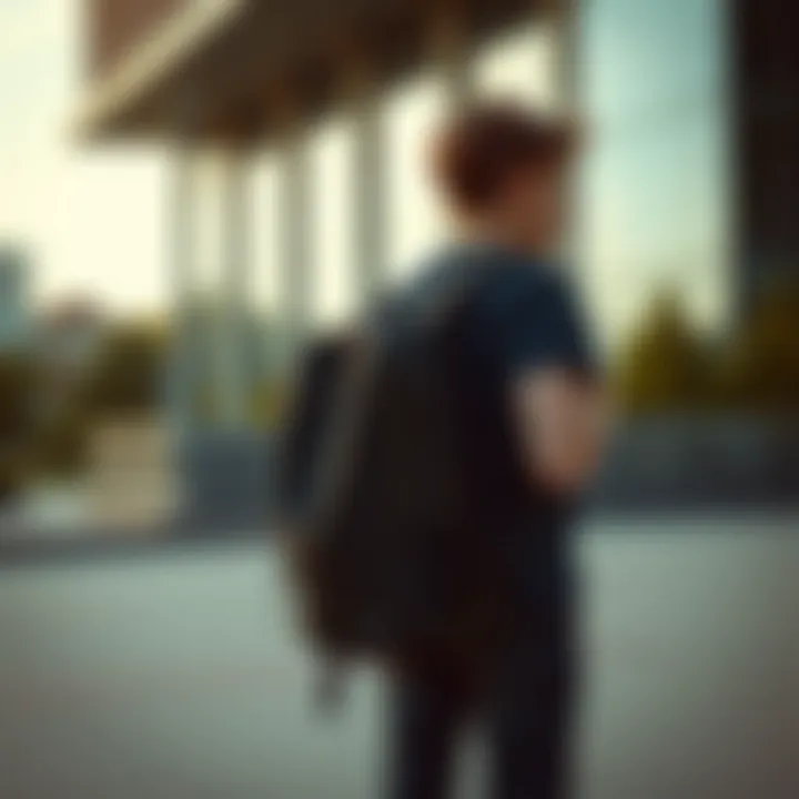 Teen with Small Backpack in Urban Environment Teen using a small backpack in an urban setting