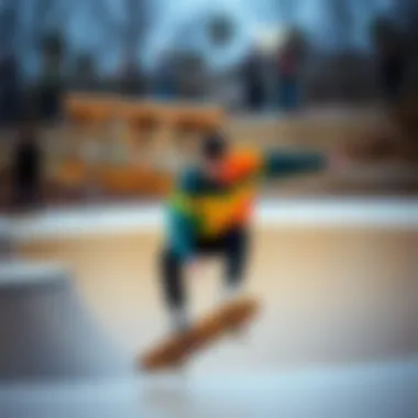 Color block crewneck sweatshirt in skate park setting