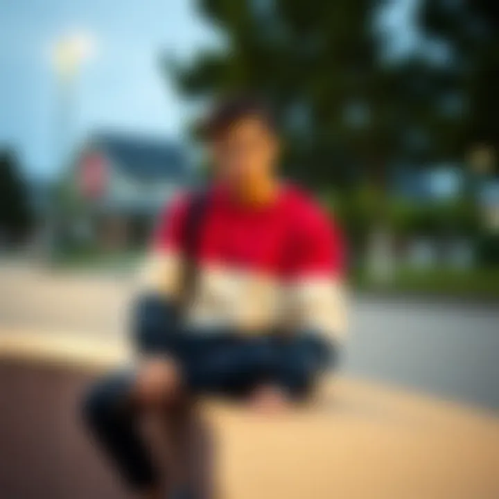 Stylish outfit featuring a color block crewneck sweatshirt