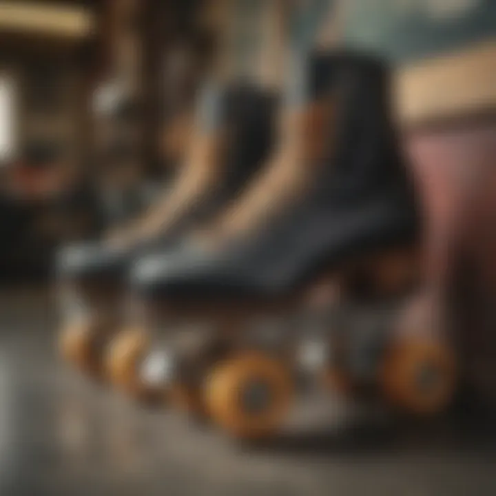 A nostalgic display of different vintage roller skates highlighting various styles