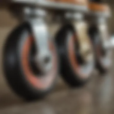 Close-up of vintage roller skate wheels showcasing craftsmanship and design