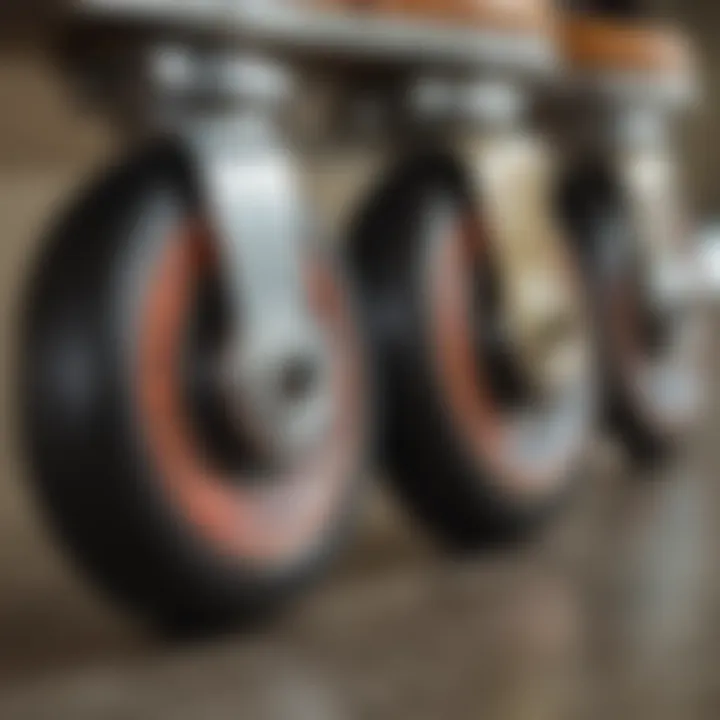 Close-up of vintage roller skate wheels showcasing craftsmanship and design