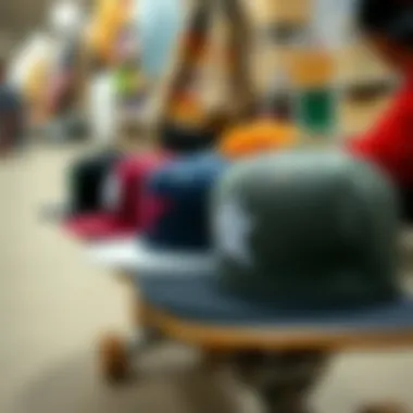 Showcasing Fitted Hats in Skate Culture Fitted hats displayed on a skateboard
