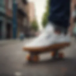 Reebok Classics sneakers on a skateboard