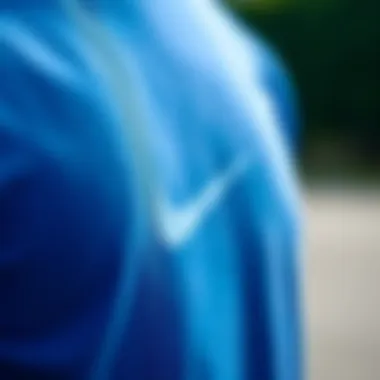 Close-up of the fabric texture of the blue t-shirt