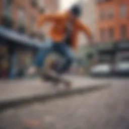 A vibrant street scene showcasing urban fashion trends.