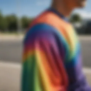Fabric Details of the Rainbow Long Sleeve Top Close-up of fabric texture and stitching of the rainbow long sleeve top