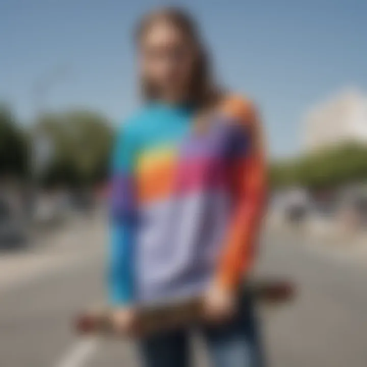 Styled outfit featuring the rainbow long sleeve top with complementary accessories