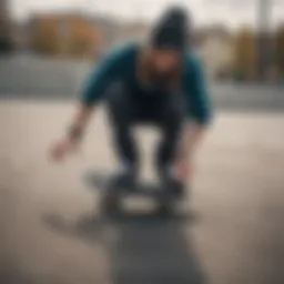 A skateboarder showcasing a stylish beanie while performing a trick