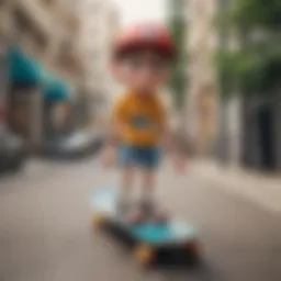 A colorful skateboard deck showcasing a humorous cartoon character.