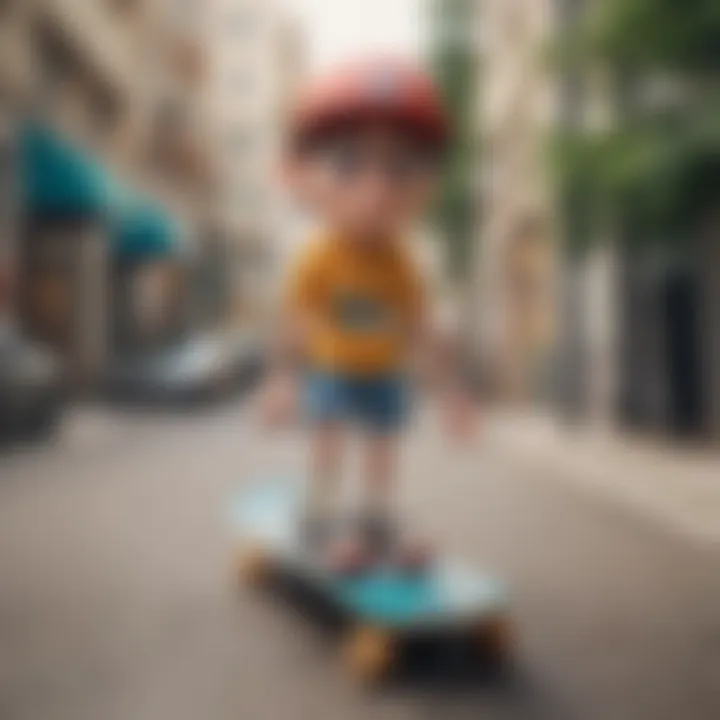 A colorful skateboard deck showcasing a humorous cartoon character.