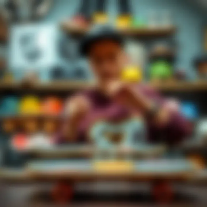 A collector showcasing a mini skateboard collection