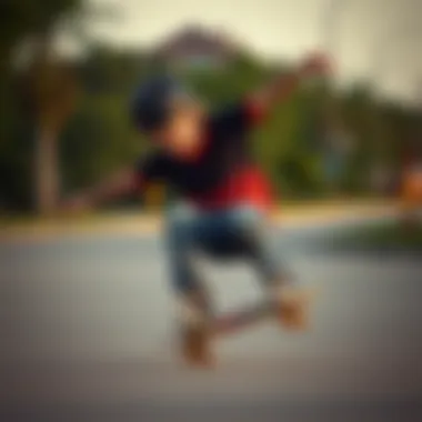 A young rider demonstrating tricks on a mini skateboard