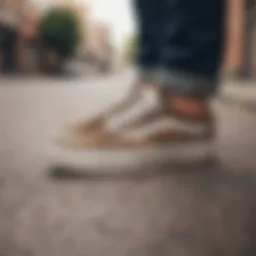 Stylish Vans leopard shoes showcased on a urban sidewalk
