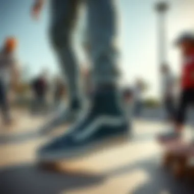 Group of skaters wearing Vans SK8-Hi in a skate park