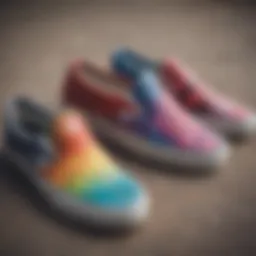 A collection of vibrant Vans Slip-On sneakers showcasing various colorways.