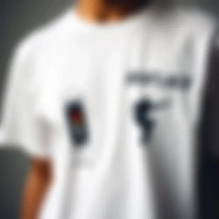 Close-up of a white t-shirt with skateboard graphics