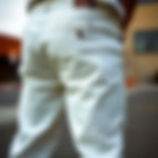Fabric Quality of Dickies Slim Fit Pants A close-up of white Dickies slim-fit pants showcasing fabric texture