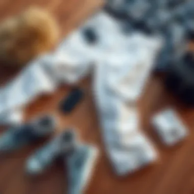 Fashion Statement in Skateboarding Attire A stylish flat lay of white Dickies slim-fit pants alongside skate shoes and accessories