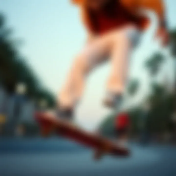 Skateboarding in Style Skateboarder wearing white Dickies slim-fit pants mid-air during a trick