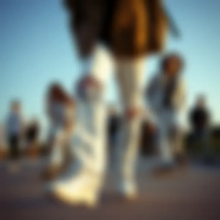 A group of skaters wearing white ripped jeans in motion