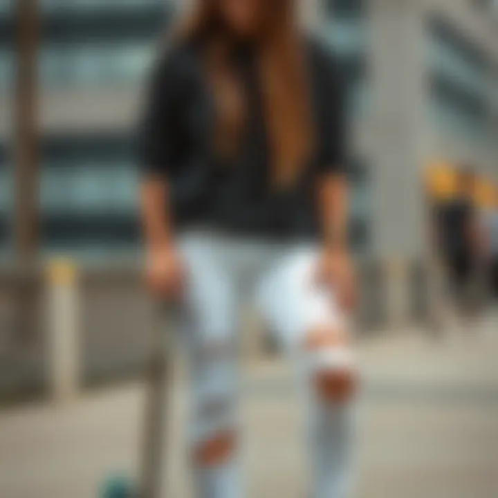 A stylish outfit pairing with white ripped jeans