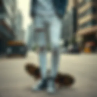 Stylish white ripped jeans showcased against an urban backdrop