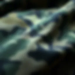 Detailed view of woodland camo fabric showcasing texture and patterns
